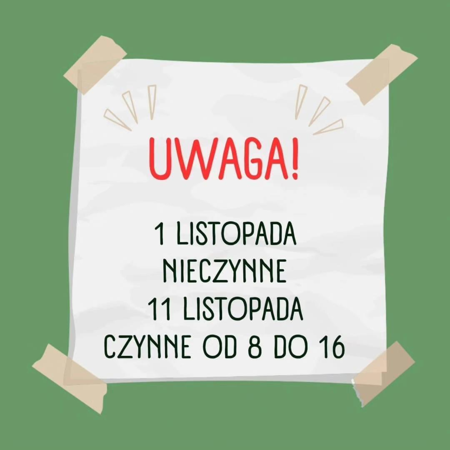 Godziny Otwarcia 1.11 i 11.11